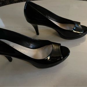 Franco Sarto black patent leather heels, size 5.5 M.